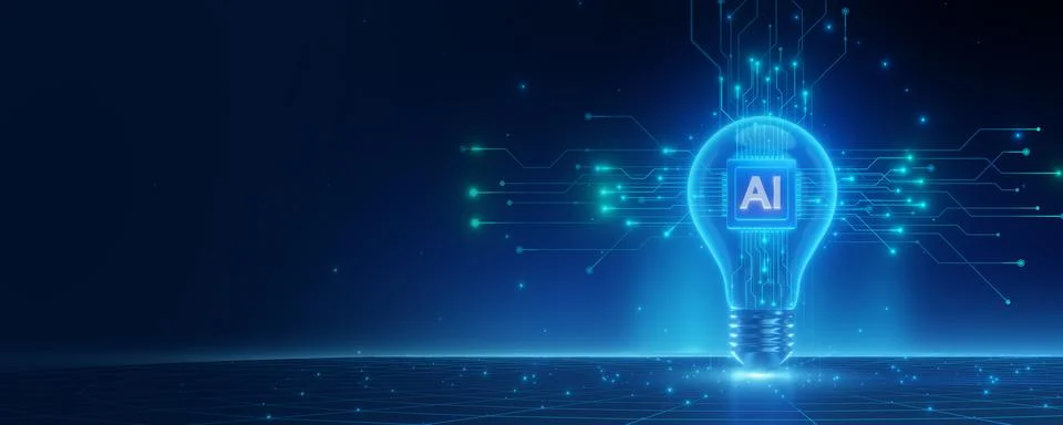 AI Light Bulb with Digital Circuitry Background Stock Illustration