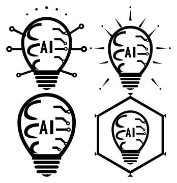 AI Lightbulb Element, Artificial Intelligence Concept Vector Stock Illustration