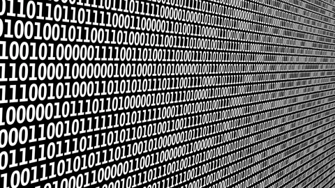 Ai lines of binary code on black background representing cyber attack artificial Stock Footage 260477517