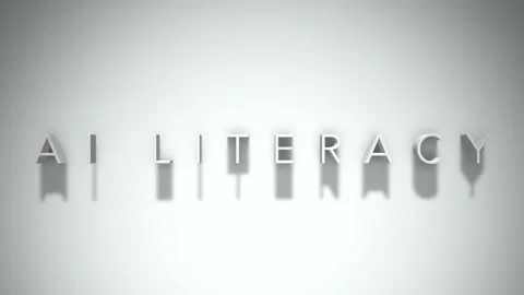 AI Literacy 3D title animation with shadows on a white background Stock Footage 296614845
