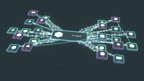 AI LLM agent flow workflow data bg able to loop endless Stock Footage 346821535