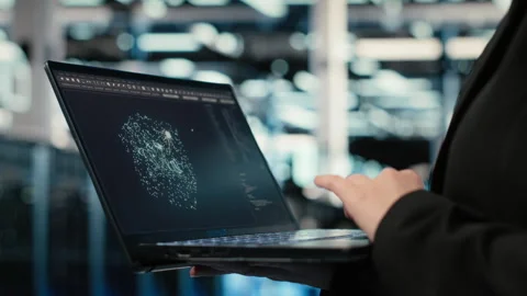 AI LLM assistant, laptop closeup and technician in data center Stock Footage 329325395