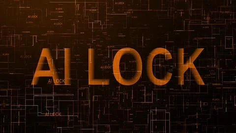 AI lock text technology data line brown color 스톡 일러스트