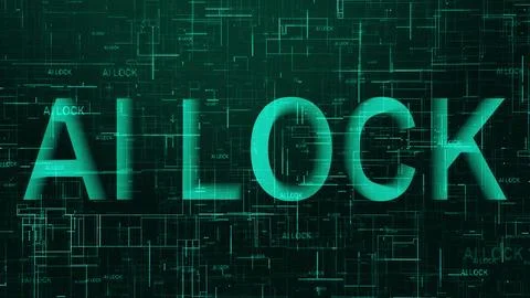 AI lock text technology data line cyan Stock Illustration