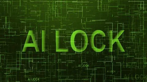 AI lock text technology data line green color Stock Illustration