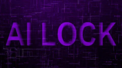 AI lock text technology data line purple color Stock Illustration
