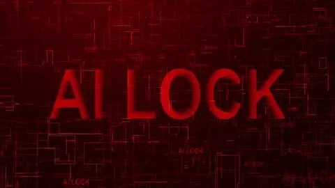 AI lock text technology data line red color Stock Illustration