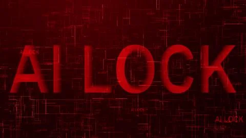 AI lock text technology data line red Stockillustratie