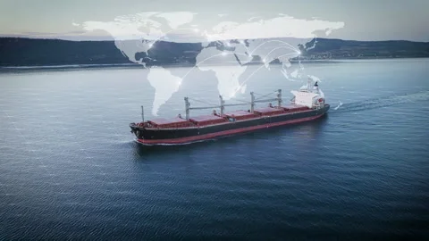 AI Logistic and transportation technology Cargo dry bulk ship in sea Stockbeeldmateriaal 337776455