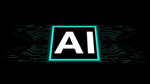 AI logo with glowing turquoise microchip connectivity grid. Artificial inte.. Stock Footage 340528439