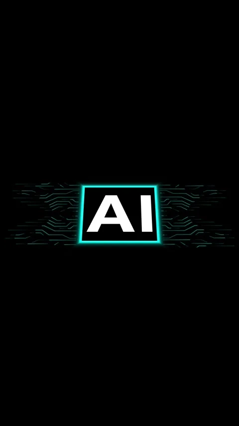 AI logo with glowing turquoise microchip connectivity grid. Artificial inte.. Stock Footage 345968396