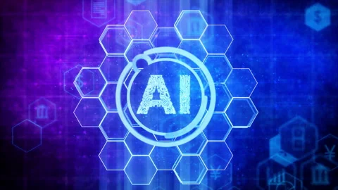 Ai logo with hexagonal tiles and various business icons Stock Footage 164162956