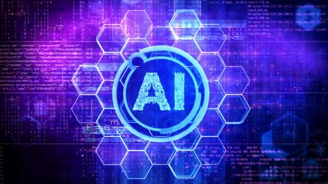 Ai logo with hexagonal tiles and various business data and icons Stock Footage 167850305