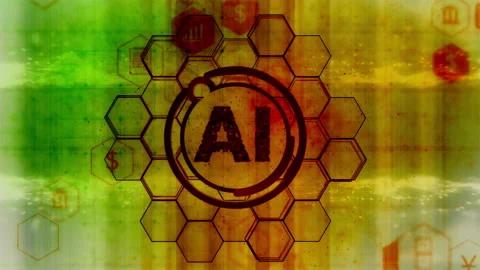 Ai logo with hexagonal tiles and various business data and icons Stock Footage 208785853