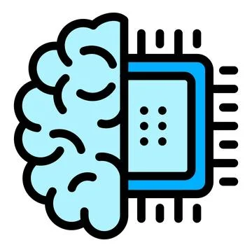 Ai machine brain icon outline . Digital circuit Stock Illustration