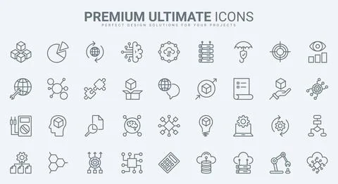 AI, machine learning and science thin line icon set, neural electronic system Stock Illustration