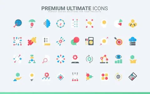 AI, machine learning and science trendy flat icon set, neural electronic system 스톡 일러스트