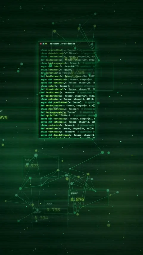 AI Machine Learning Code and Neural Network Digital HUD Background Stockbeeldmateriaal 335341730