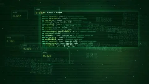 AI Machine Learning Code and Data Visualization Green Background Stock Footage 335357989