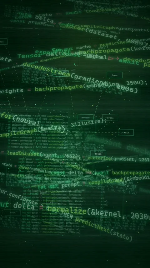 AI Machine Learning Code Scrolling Background Green Digital Text Stock Footage 335341240