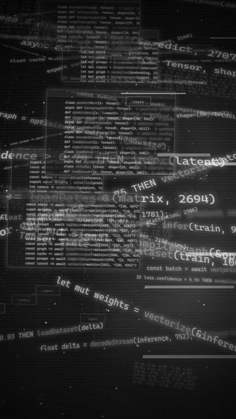 AI Machine Learning Code Scrolling on Dark Digital Background Stock Footage 335372192