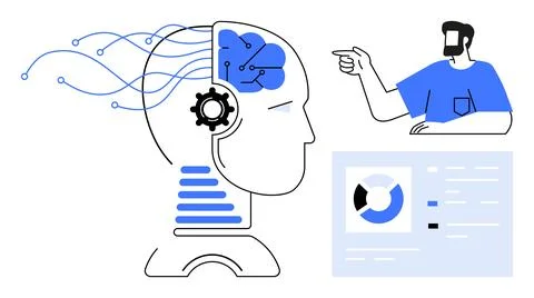 AI, machine learning, digital transformation, data analysis, neural networks, 库存插图