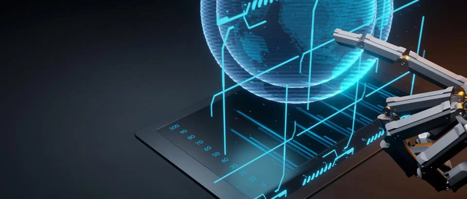 AI, Machine learning, Hands of robot and human touching on big data network c Иллюстрация