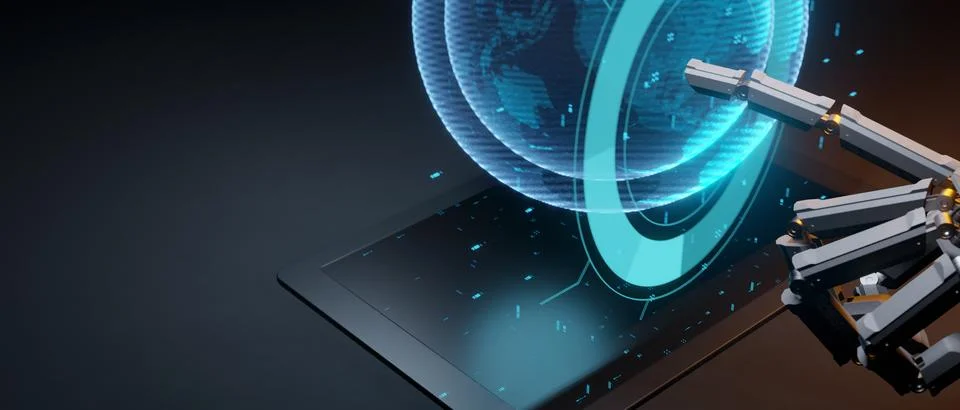 AI, Machine learning, Hands of robot touching on big data network connection  Stock Illustration