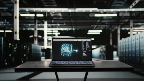 AI machine learning LLM in data center on laptop used to troubleshoot issues Stock Footage 329330296