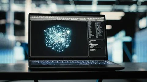 AI machine learning LLM in data center on laptop used to troubleshoot issues Stock Photos
