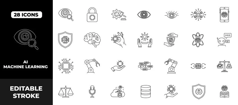 AI Machine Learning Robotics Outline Icon Set Stock-Illustration