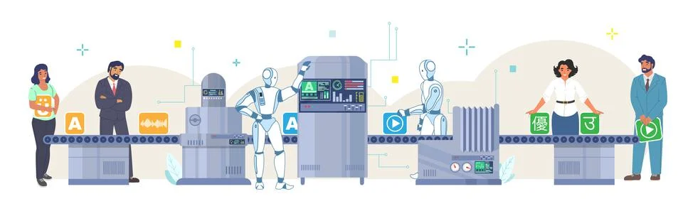Ai machine translation process from one foreign language to another, vector イラスト素材