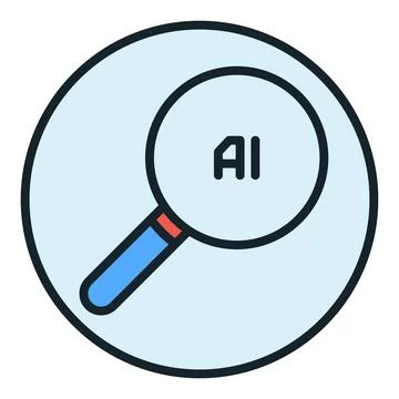 AI Magnifier vector Artificial Intelligence round colored icon or symbol Stock Illustration