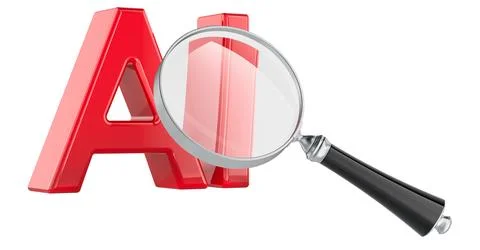 AI with magnifying glass. 3D rendering Stock Illustration