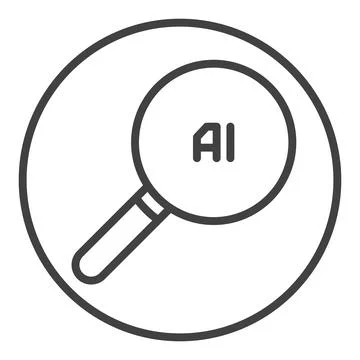 AI Magnifying Glass vector Artificial Intelligence round icon or sign in th.. Stock Illustration