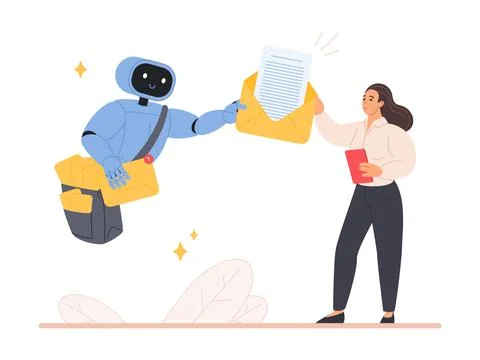 AI mail bot delivering digital email Illustration