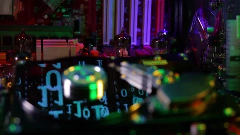 AI Mainframe Mainboard Selective Focus Tracking Dolly Left with Parallax 動画素材 347399203