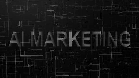 AI marketing text technology data line black white Stockillustratie