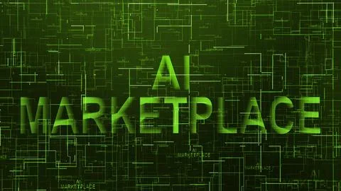 AI marketplace text technology data line green color Stock Illustration