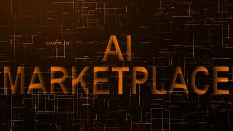 AI marketplace text technology data line orange color Stock Illustration