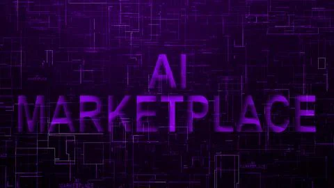 AI marketplace text technology data line purple color Stock Illustration
