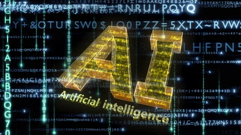 AI Matrix text rain alphcdet d loop Stock Footage 310744541