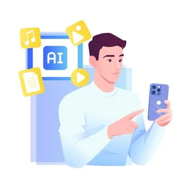 AI media content on smartphone. Vector illustration Stock Illustration