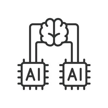 AI Merging, icon in line design. AI, merging, technology, connection Stock Illustration