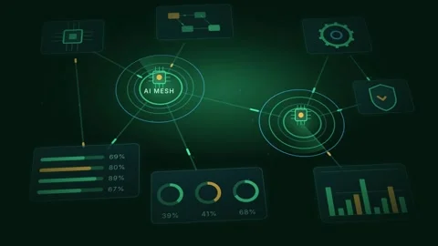 AI MESH Data Flow Visualization Technology Network Graphic Futuristic Interface Stock Footage 344778134