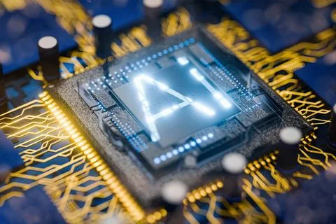 AI microchip. AI concept. Application of artificial intelligence in medicin.. Illustrazione stock