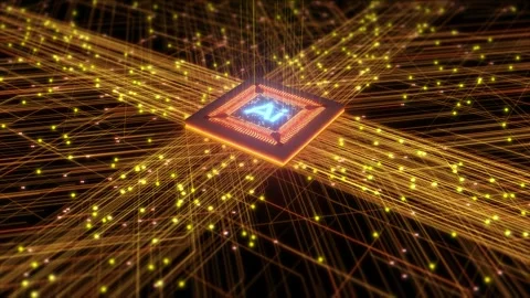 AI Microchip Central Processor Unit with Circuit Lines Render Advanced AI 動画素材 335556844