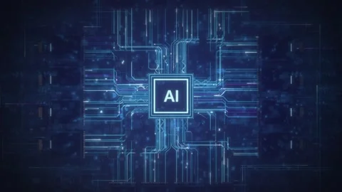 AI Microchip Circuit Board Animation with Glowing Data Pulses Background Stock Footage 344240312