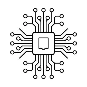AI Microchip Circuit Icon Digital Processor Technology Chip Vector Line Art.. Illustrazione stock
