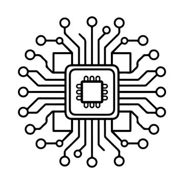 AI Microchip Circuit Icon Digital Processor Technology Chip Vector Line Art.. Illustrazione stock